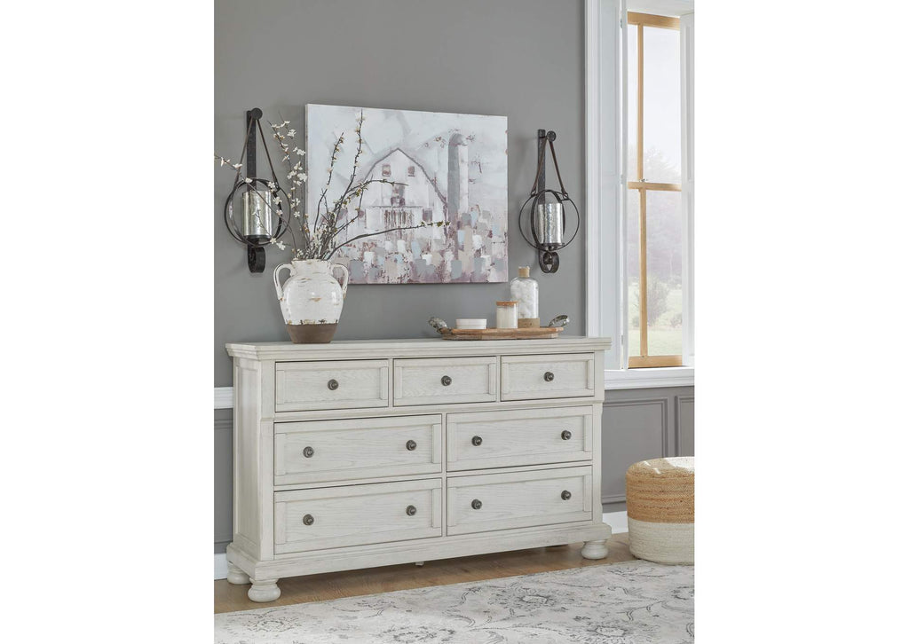 Robbinsdale California King Sleigh Bed with Storage with Mirrored Dresser