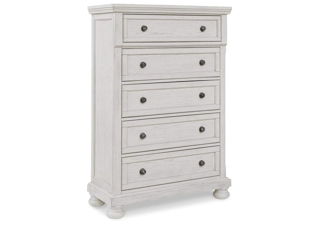 Robbinsdale King Sleigh Bed with Storage with Mirrored Dresser and Chest angled view