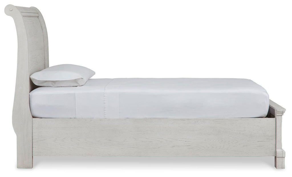 Robbinsdale Twin Sleigh Storage Bed in Antique White, side view