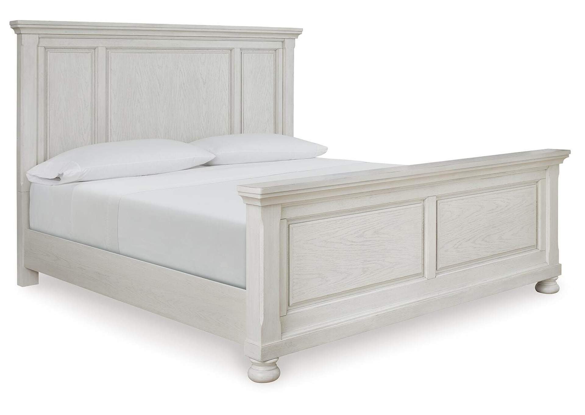 Robbinsdale California King Panel Bed with Mirrored Dresser and 2 Nightstands angled view