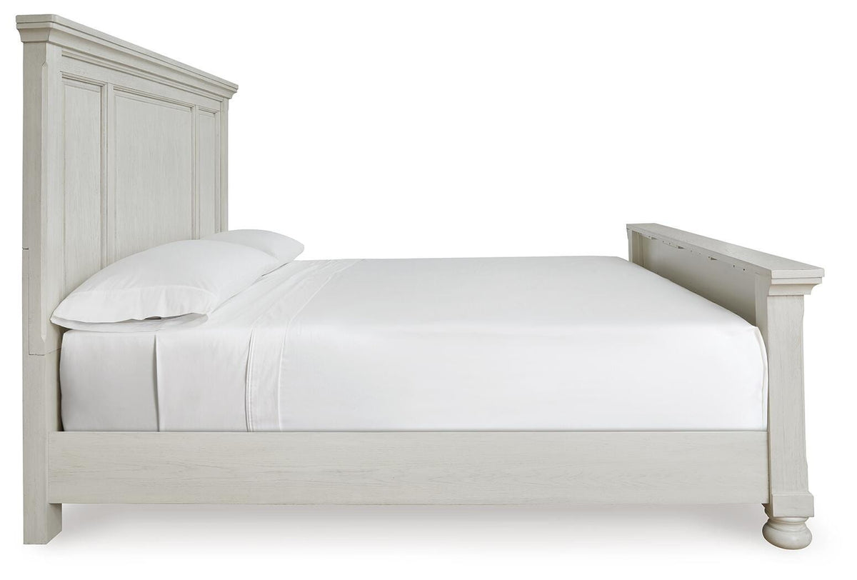 Robbinsdale Queen Panel Bed in Antique White, side view