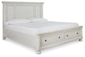 Robbinsdale Queen Panel Storage Bed in Antique White, angle view