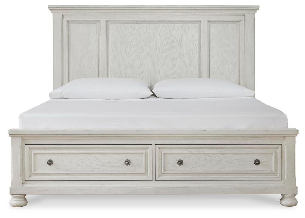 Robbinsdale Queen Panel Storage Bed in Antique White, front view