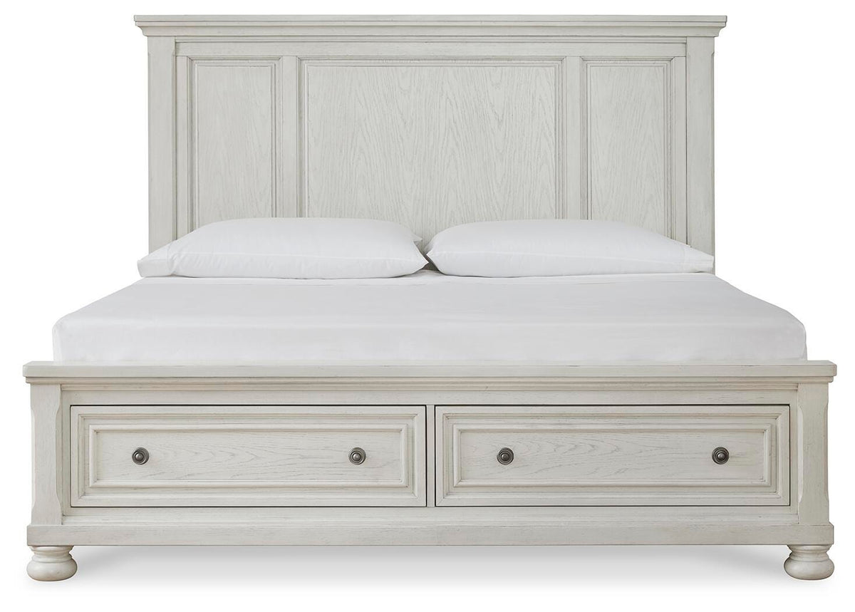 Robbinsdale Queen Panel Storage Bed in Antique White, front view