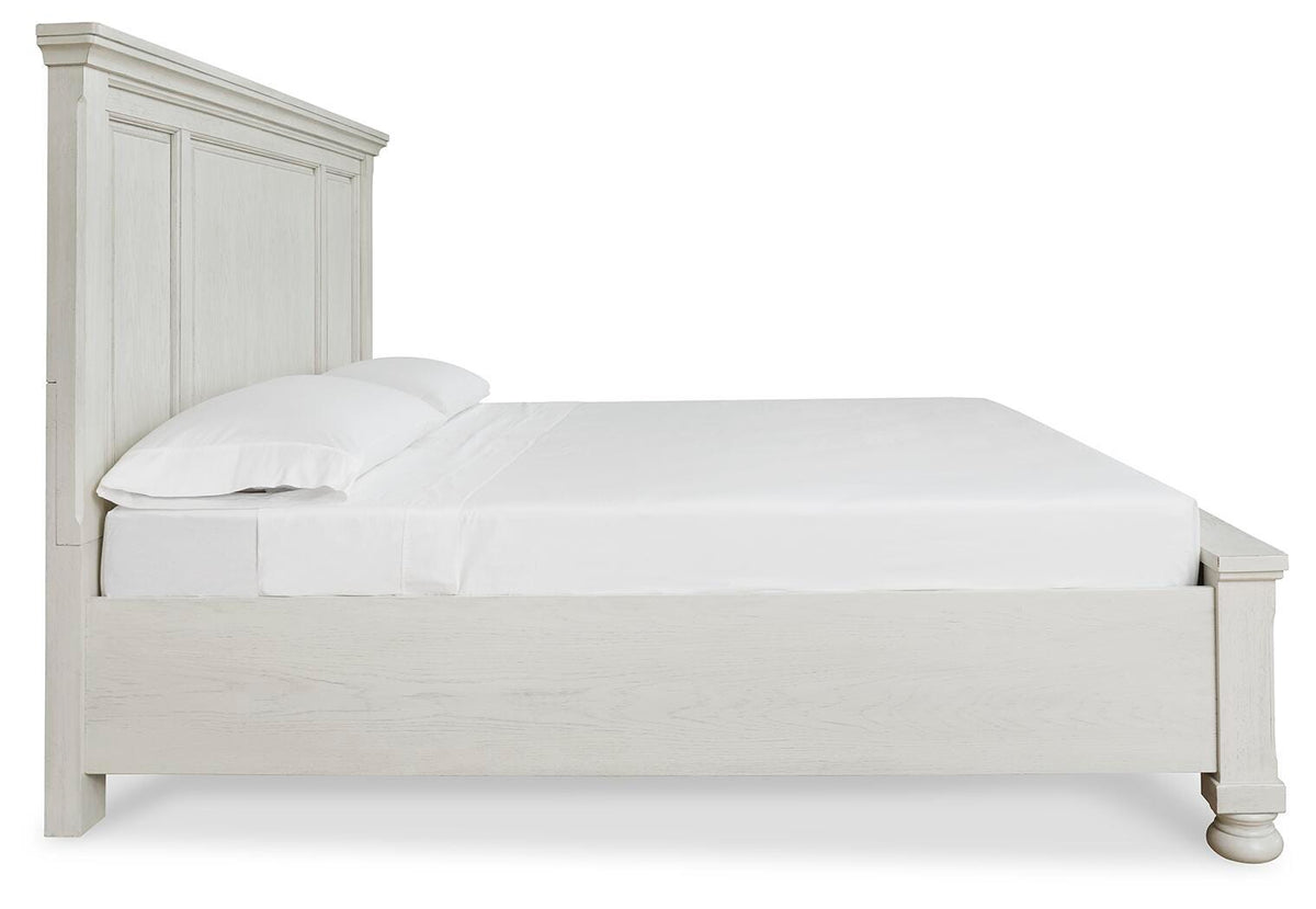Robbinsdale King Panel Storage Bed in Antique White, side view