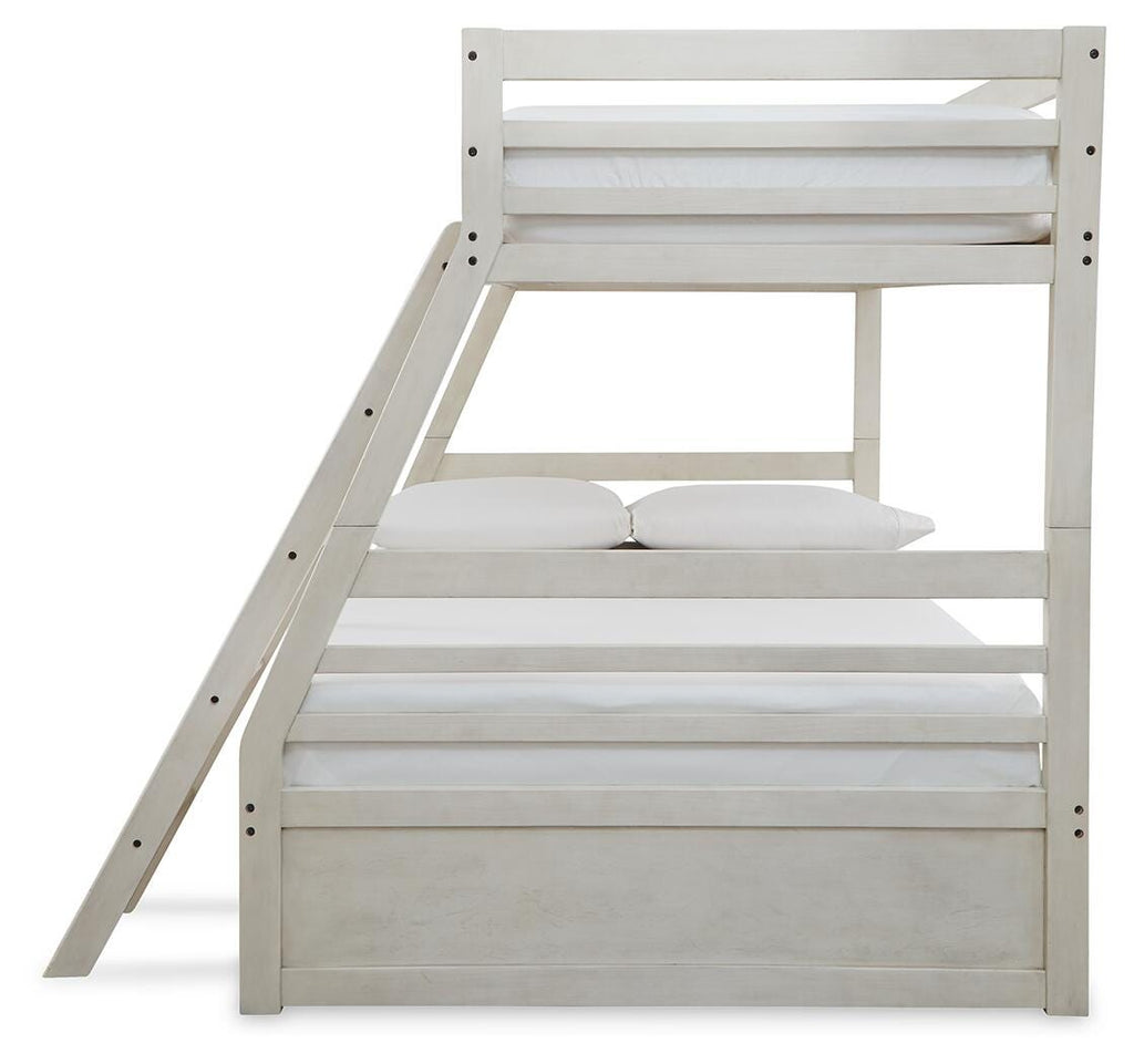 Robbinsdale Twin over Full Bunk Bed with Storage in Antique White, side view