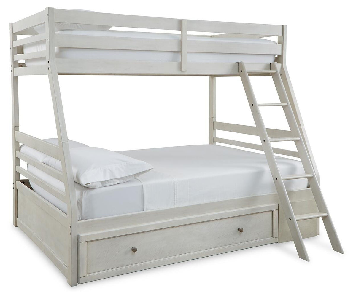 Robbinsdale Twin over Full Bunk Bed with Storage in Antique White, angle view