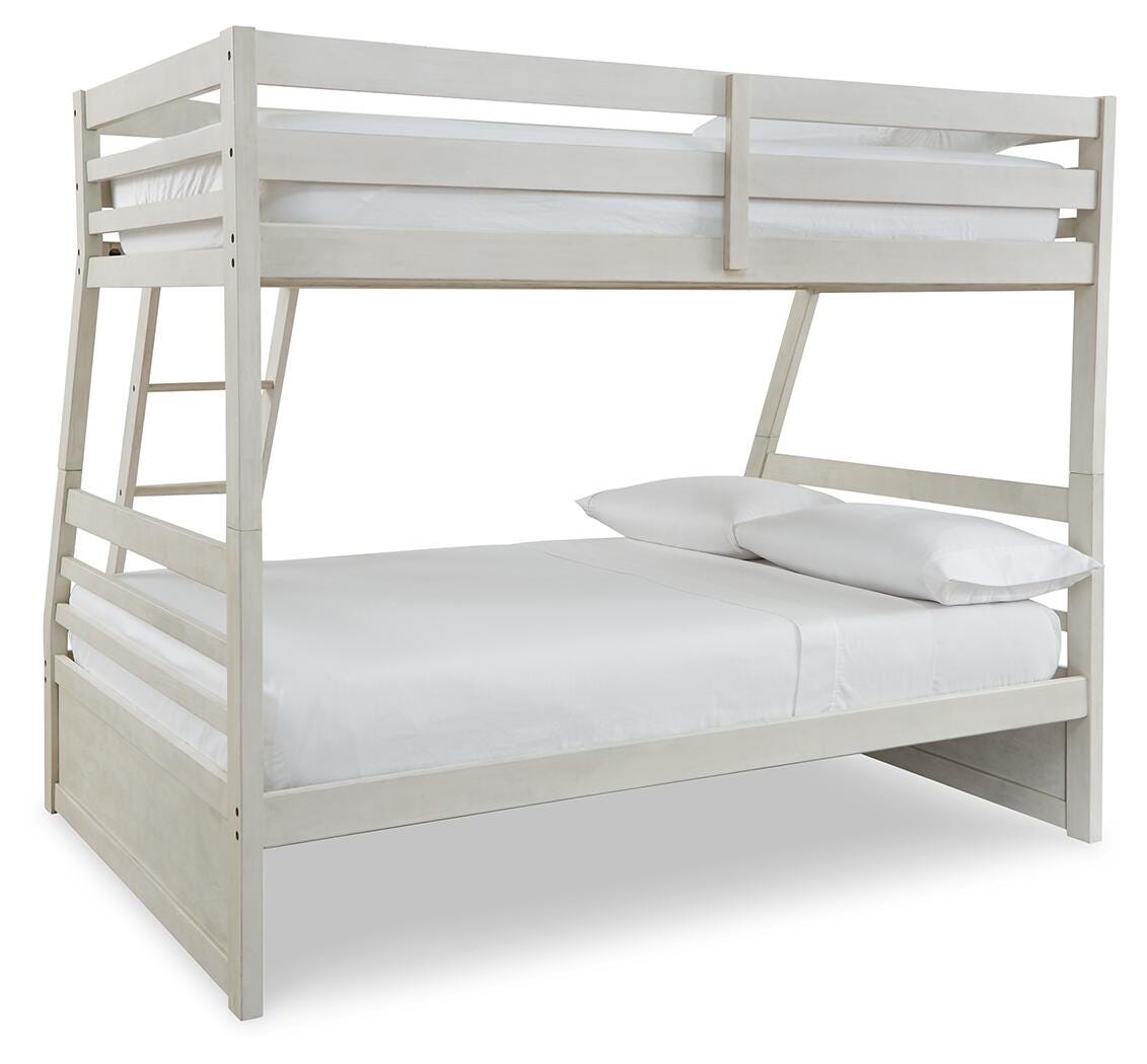 Robbinsdale Twin over Full Bunk Bed with Storage in Antique White, back view