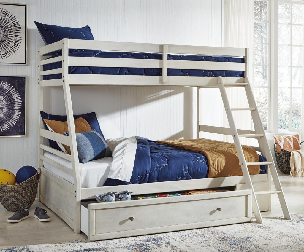 Robbinsdale Twin over Full Bunk Bed with Storage in Antique White, open view