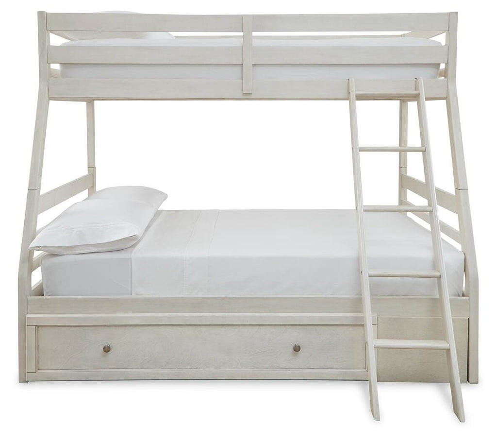 Robbinsdale Twin over Full Bunk Bed with Storage in Antique White, front view