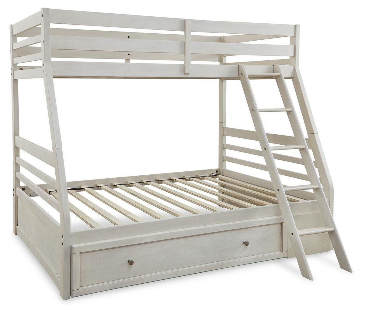 Robbinsdale Twin over Full Bunk Bed with Storage in Antique White, angle view
