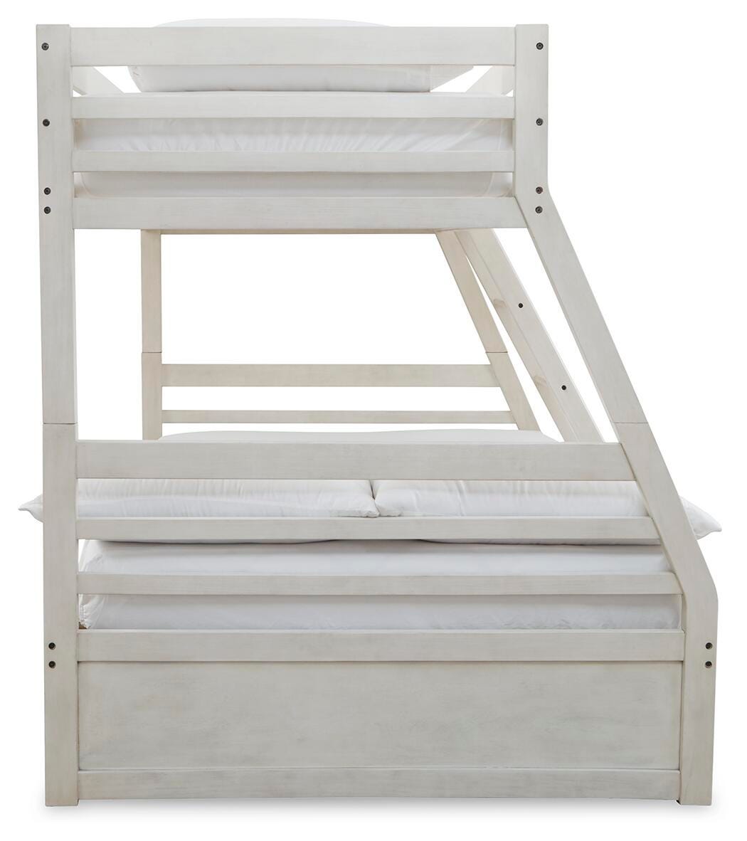 Robbinsdale Twin over Full Bunk Bed with Storage in Antique White, side view