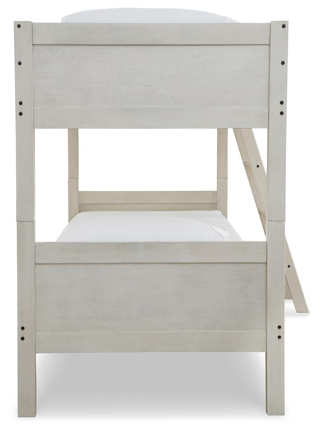 Robbinsdale Twin/Twin Bunk Bed with Ladder in Antique White, side view