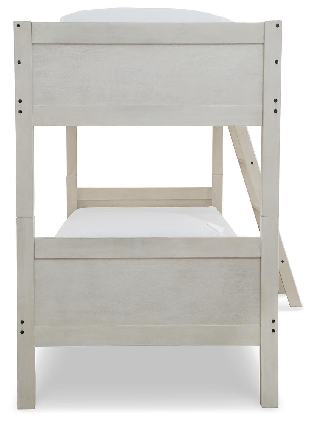 Robbinsdale Twin/Twin Bunk Bed with Ladder in Antique White, side view