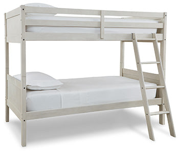 Robbinsdale Twin/Twin Bunk Bed with Ladder in Antique White, angle view