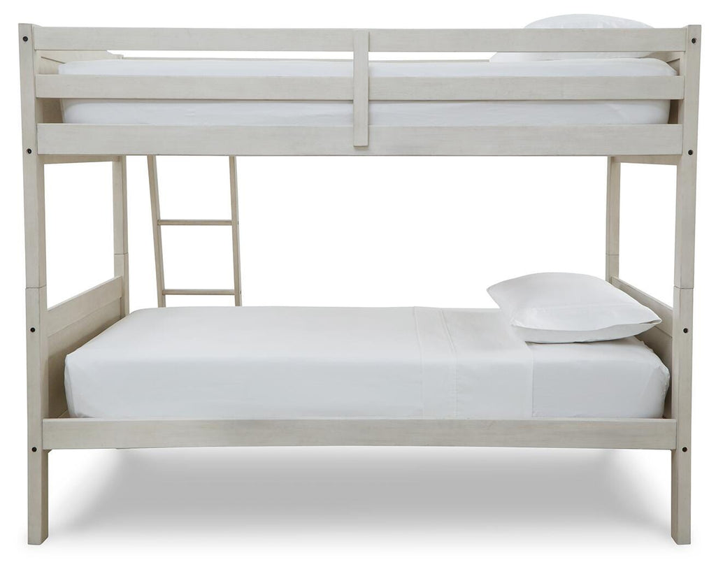 Robbinsdale Twin/Twin Bunk Bed with Ladder in Antique White, back view