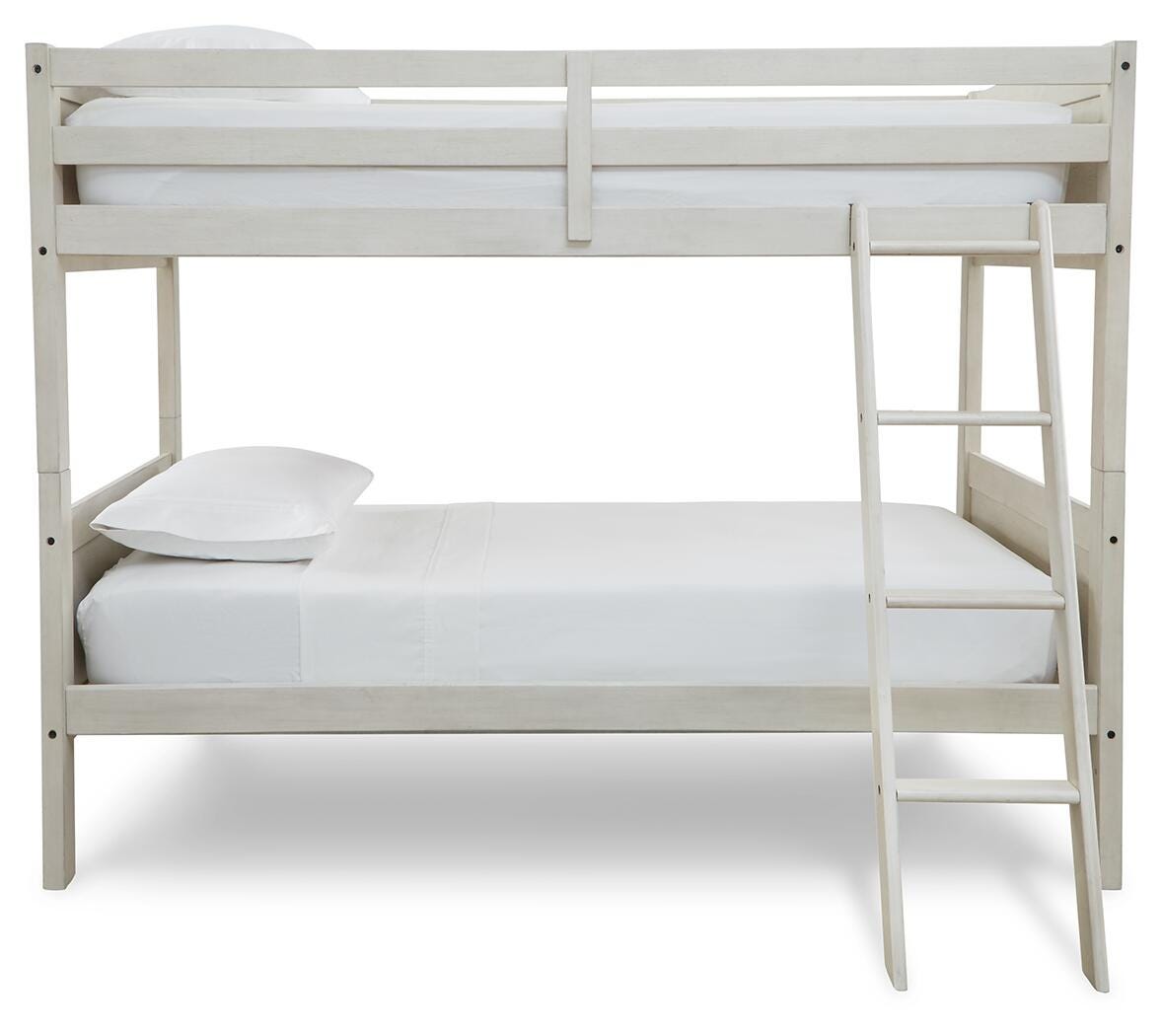 Robbinsdale Twin/Twin Bunk Bed with Ladder in Antique White, front view