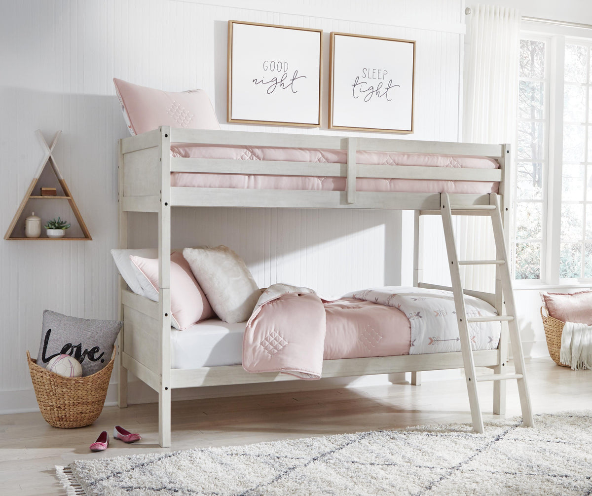 Robbinsdale Twin/Twin Bunk Bed with Ladder in Antique White, alternate view 3