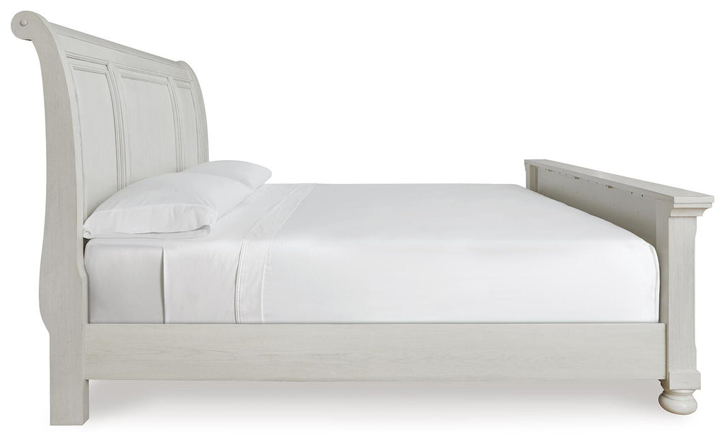 Robbinsdale Queen Sleigh Bed in Antique White, side view