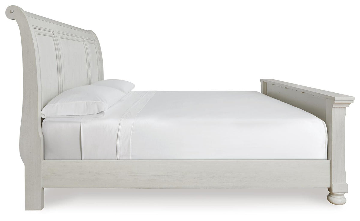 Robbinsdale Queen Sleigh Bed in Antique White, side view