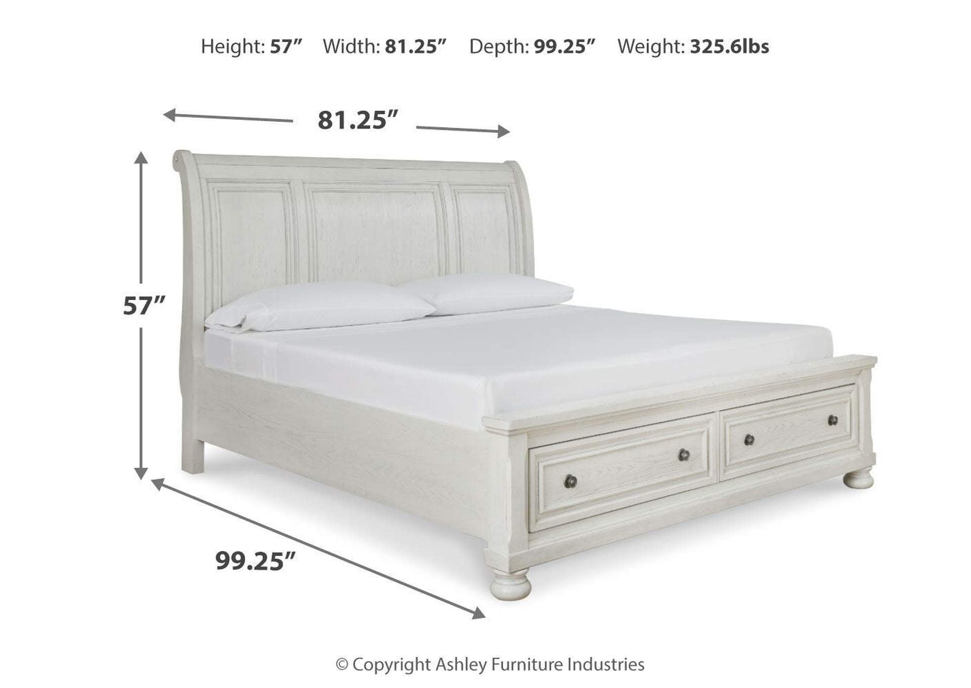 Robbinsdale California King Sleigh Bed with Storage with Mirrored Dresser dimensions