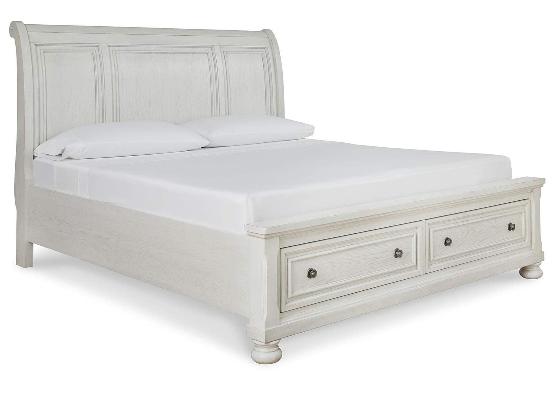 Robbinsdale Queen Sleigh Bed with Storage with Mirrored Dresser, Chest and Nightstand angled view