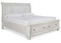 Robbinsdale King Sleigh Bed with Storage with Mirrored Dresser and Chest