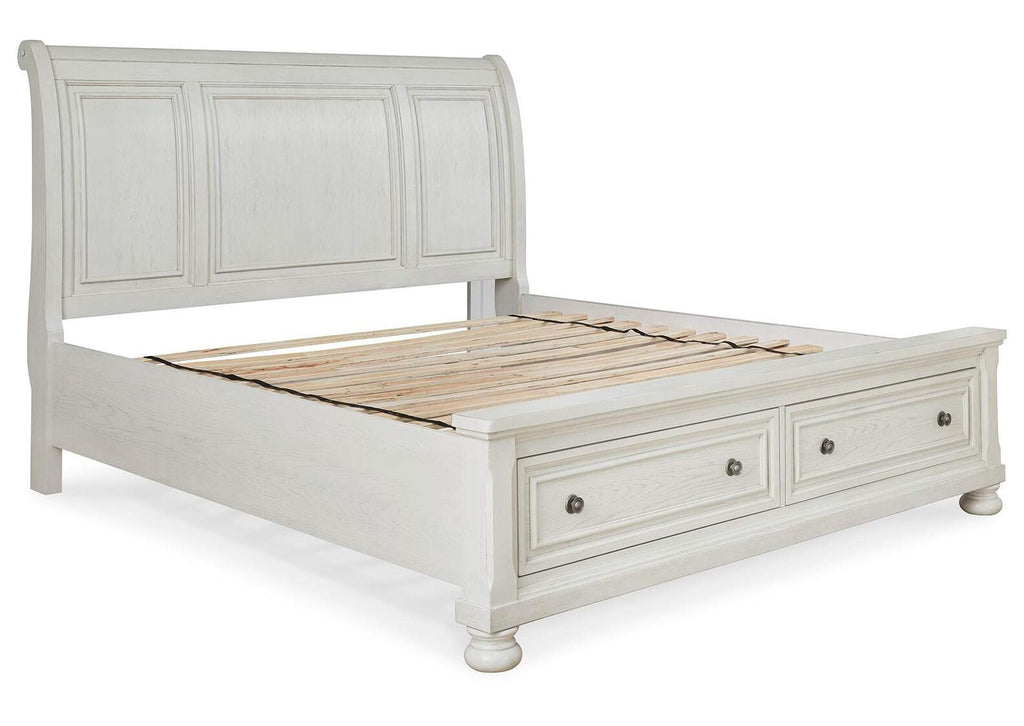 Robbinsdale California King Sleigh Bed with Storage with Dresser angled view