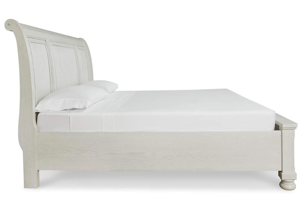 Robbinsdale California King Sleigh Bed with Storage with Mirrored Dresser side view