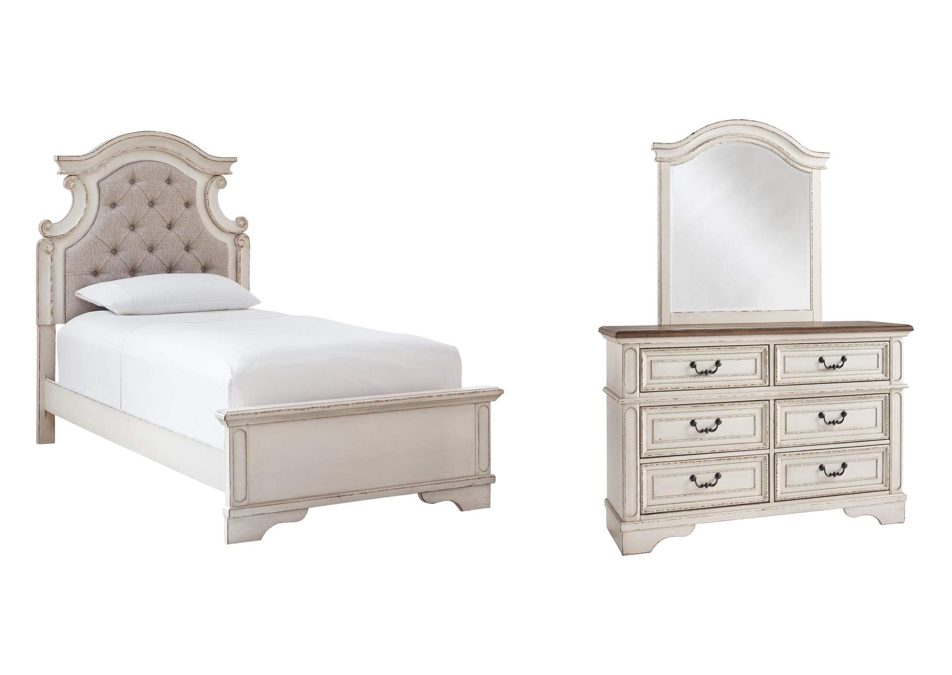 Realyn Twin Panel Bed with Mirrored Dresser