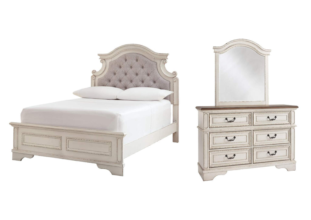 Realyn Full Panel Bed with Mirrored Dresser