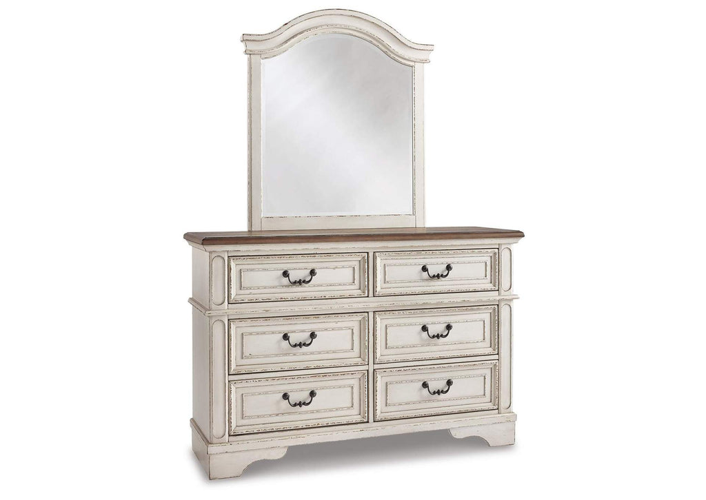 Realyn Full Panel Bed with Mirrored Dresser and Chest angled view
