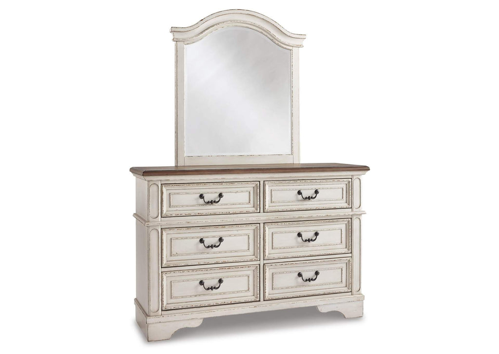 Realyn Twin Panel Bed with Mirrored Dresser and 2 Nightstands angled view