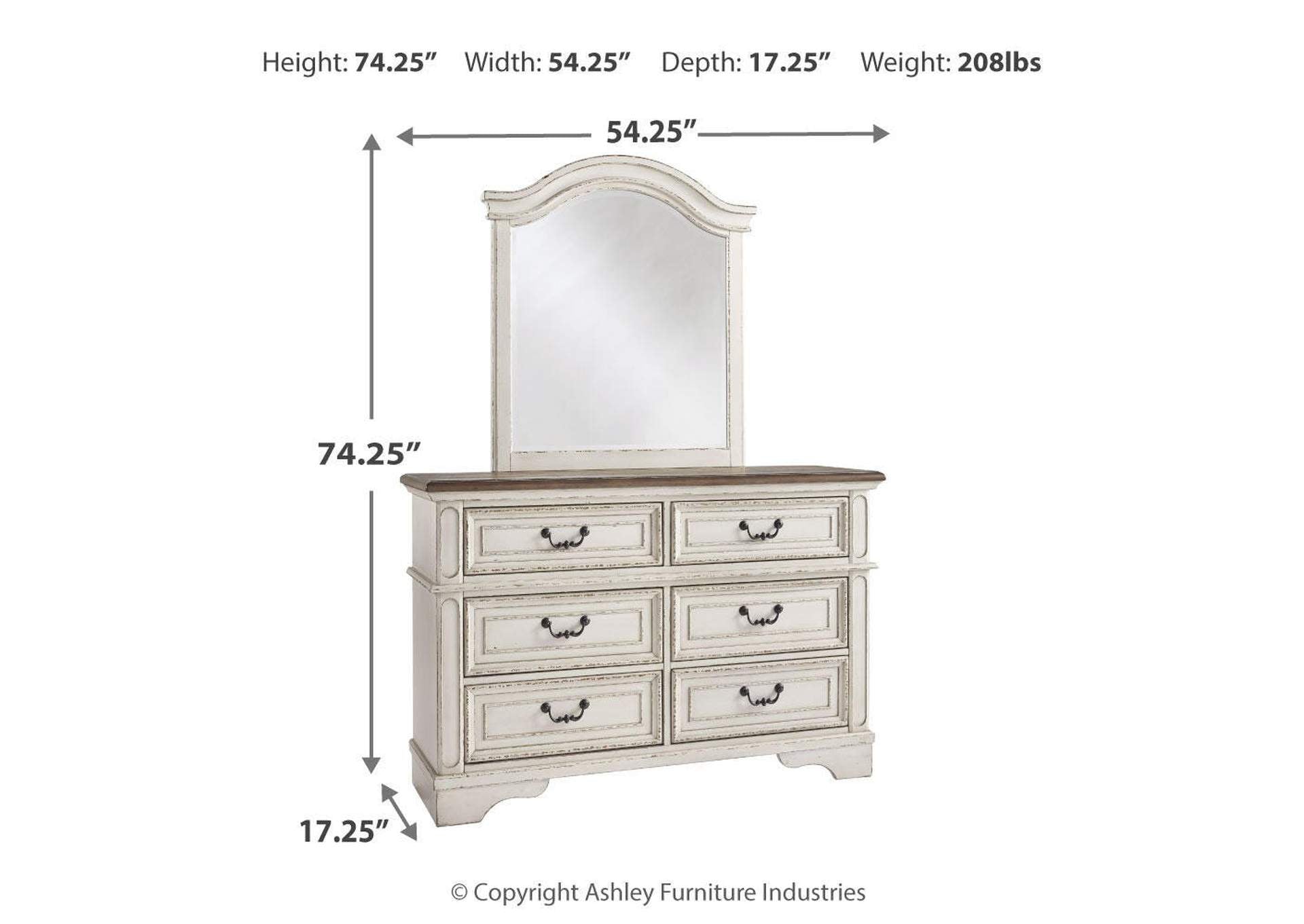 Realyn Full Panel Bed with Mirrored Dresser and Chest dimensions