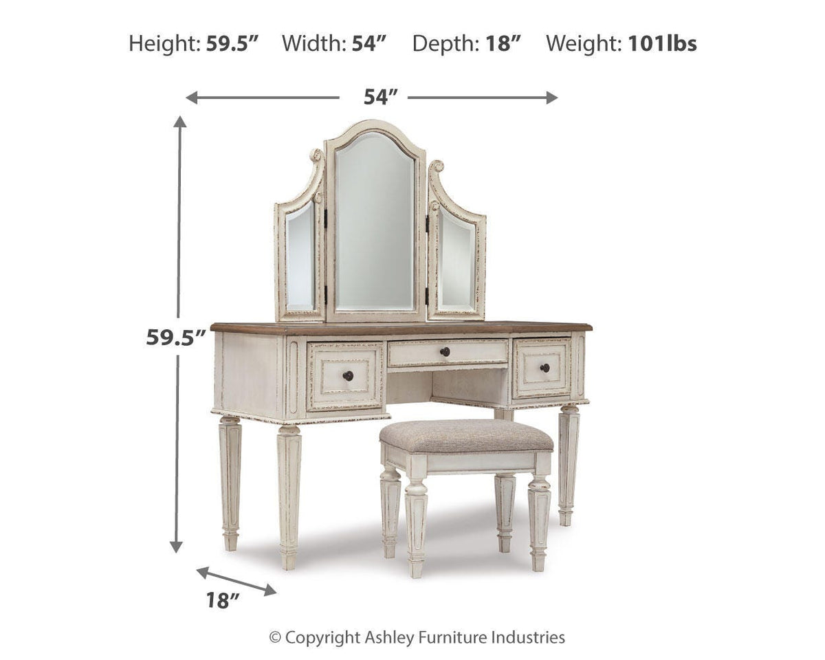 Realyn Vanity and Mirror with Stool in Two-tone, alternate view 5