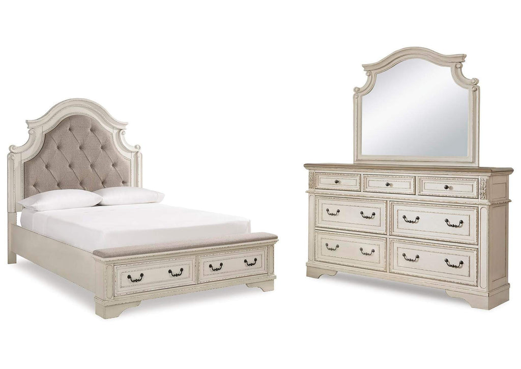 Realyn Queen Upholstered Bed with Mirrored Dresser