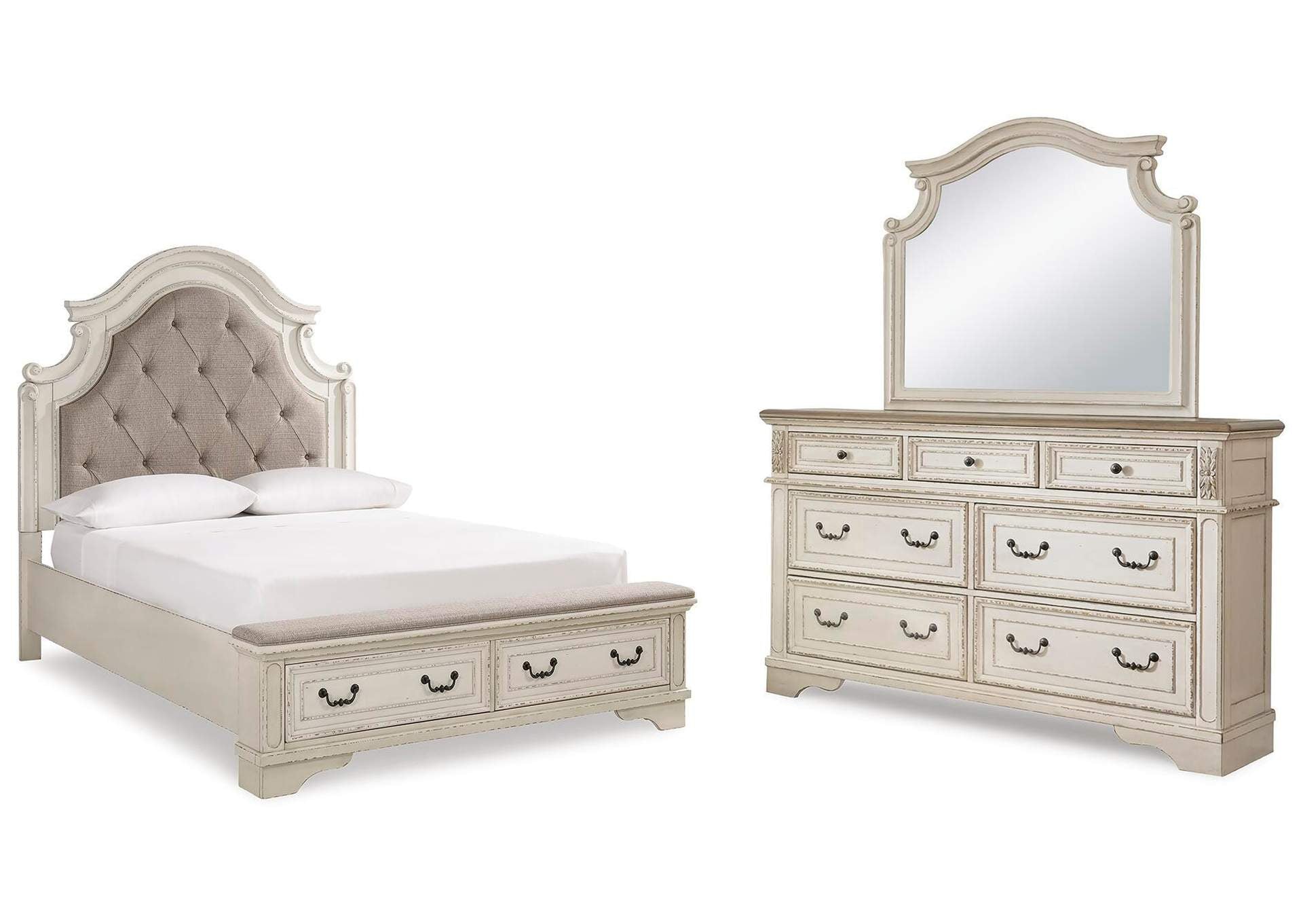 Realyn Queen Upholstered Bed with Mirrored Dresser