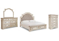Realyn California King Upholstered Bed with Mirrored Dresser and Chest