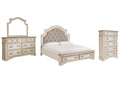 Realyn King Upholstered Bed with Mirrored Dresser and Chest