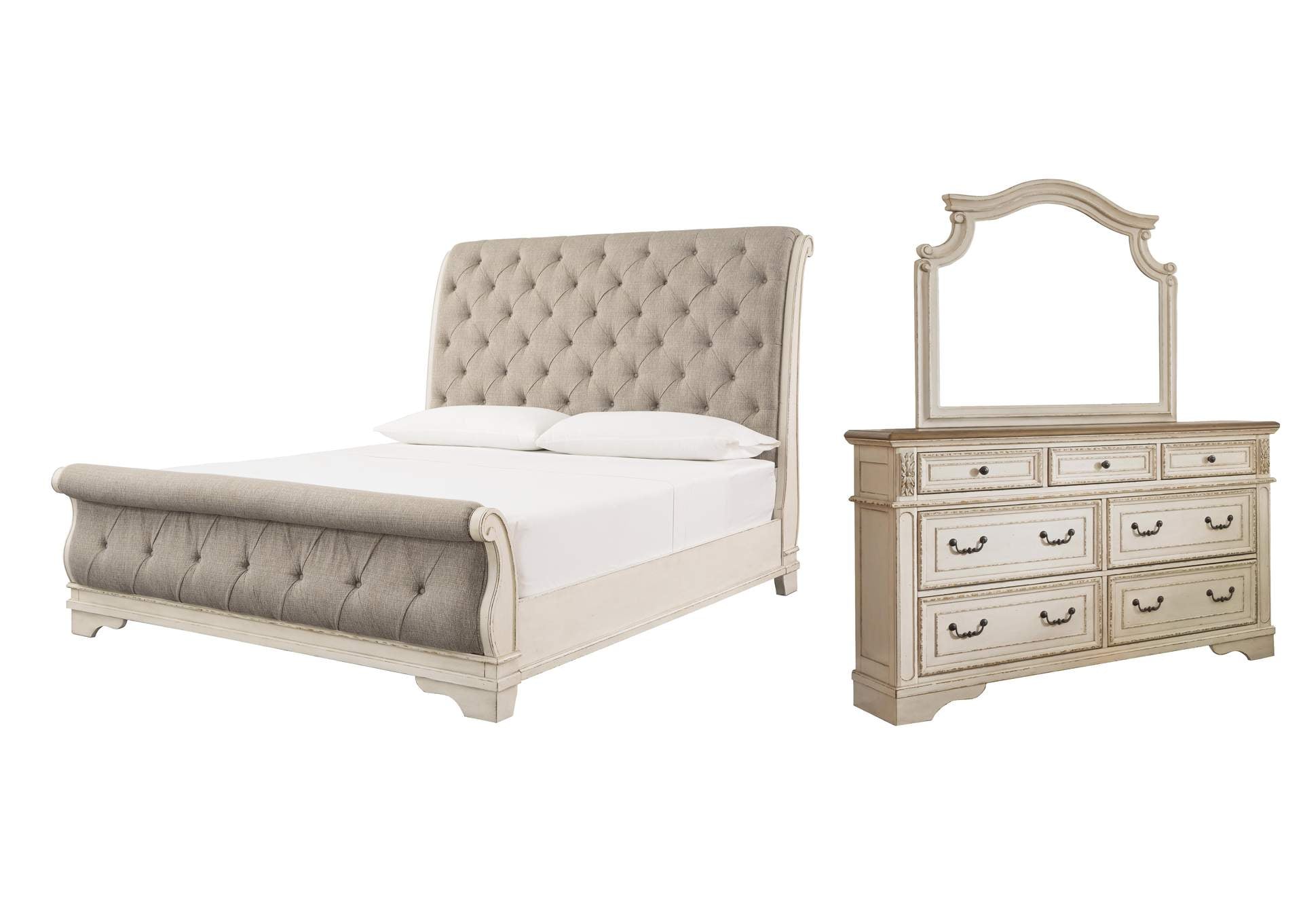 Realyn Queen Sleigh Bed with Mirrored Dresser