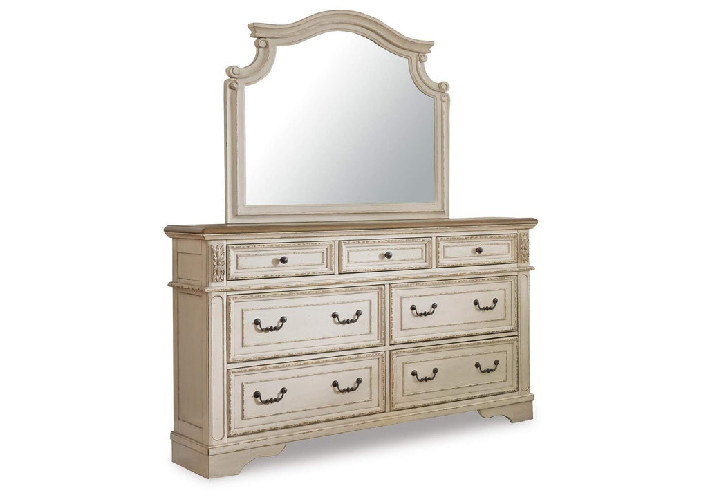 Realyn King Sleigh Bed with Mirrored Dresser and Chest