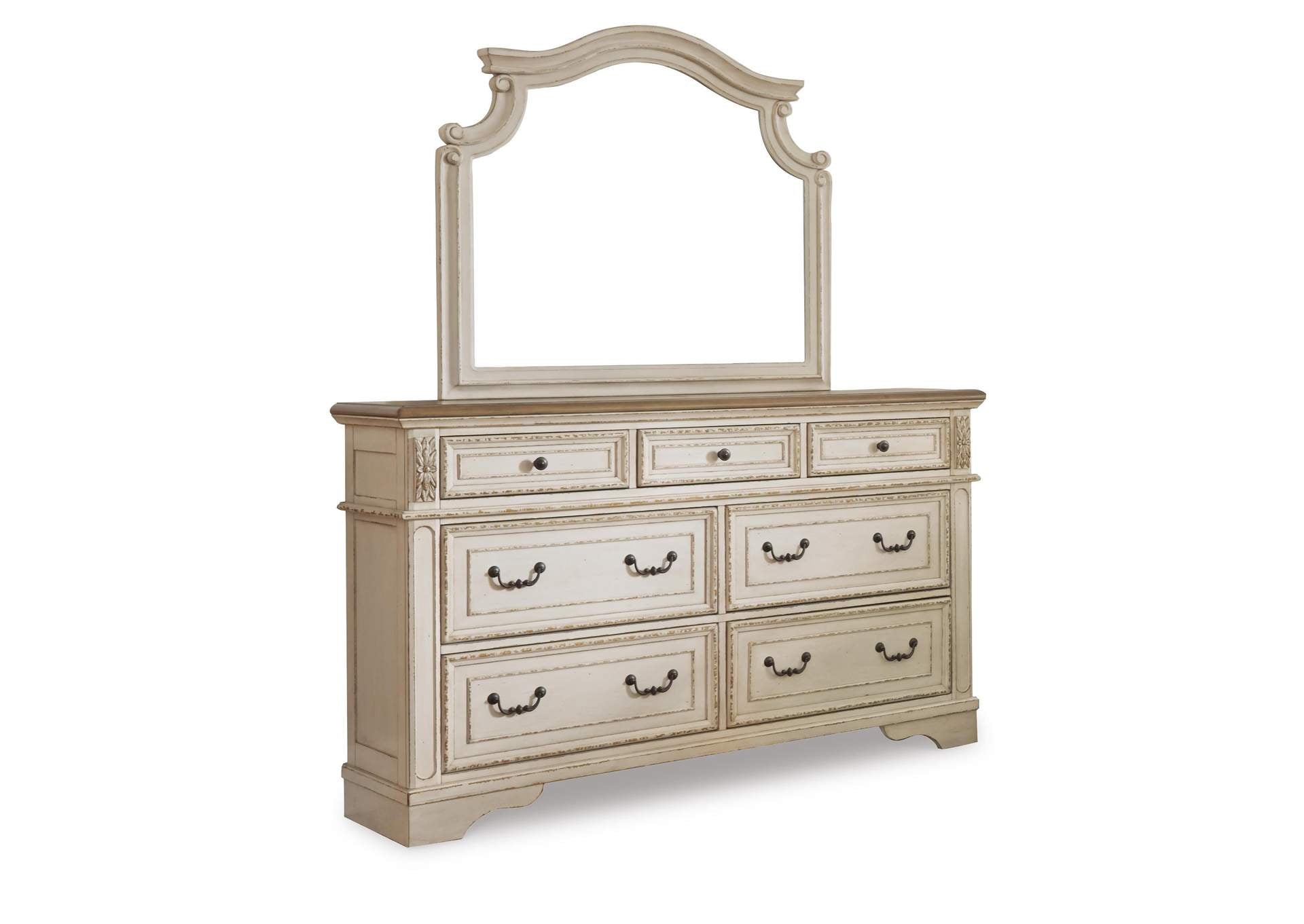 Realyn California King Upholstered Bed with Mirrored Dresser and Chest