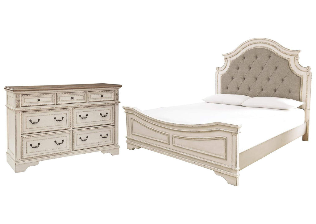 Realyn Queen Upholstered Panel Bed with Dresser