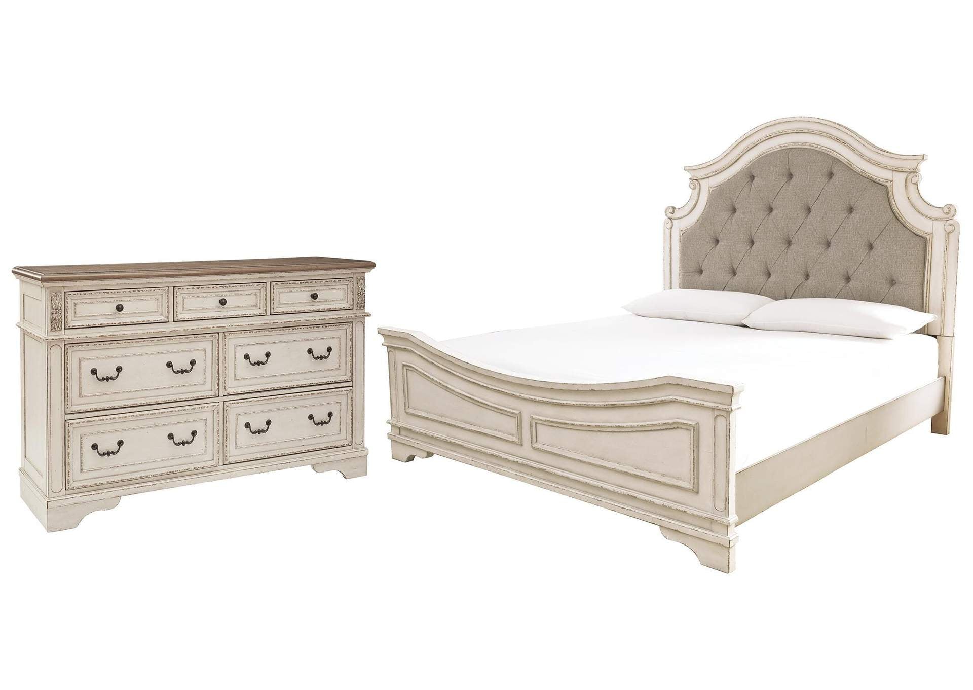 Realyn Queen Upholstered Panel Bed with Dresser