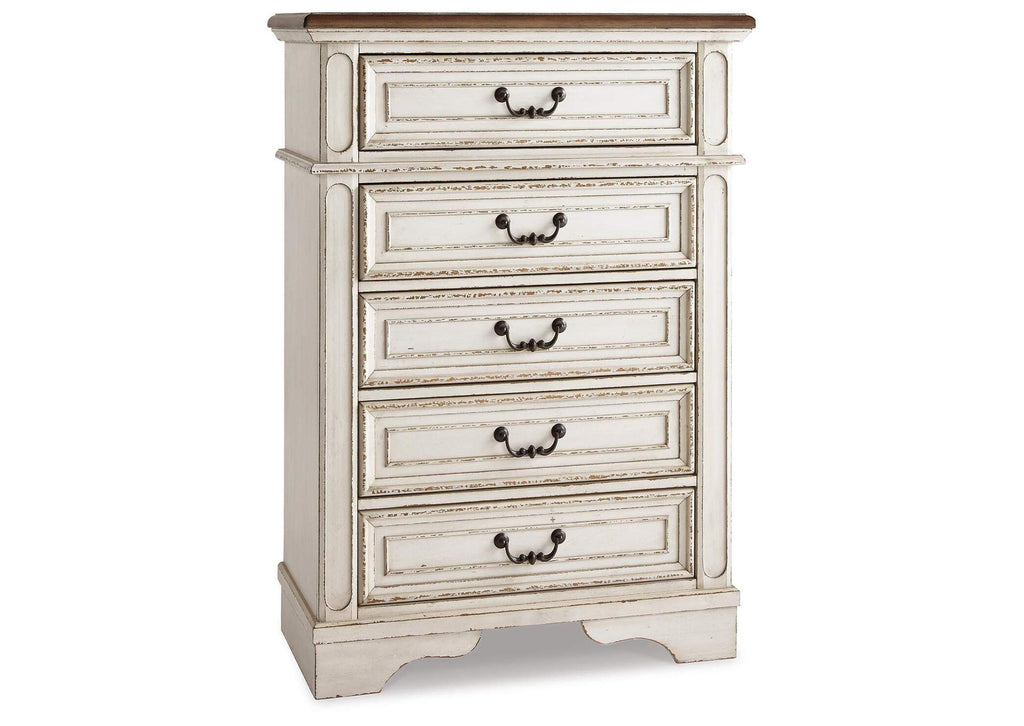 Realyn Full Panel Bed with Mirrored Dresser and Chest angled view