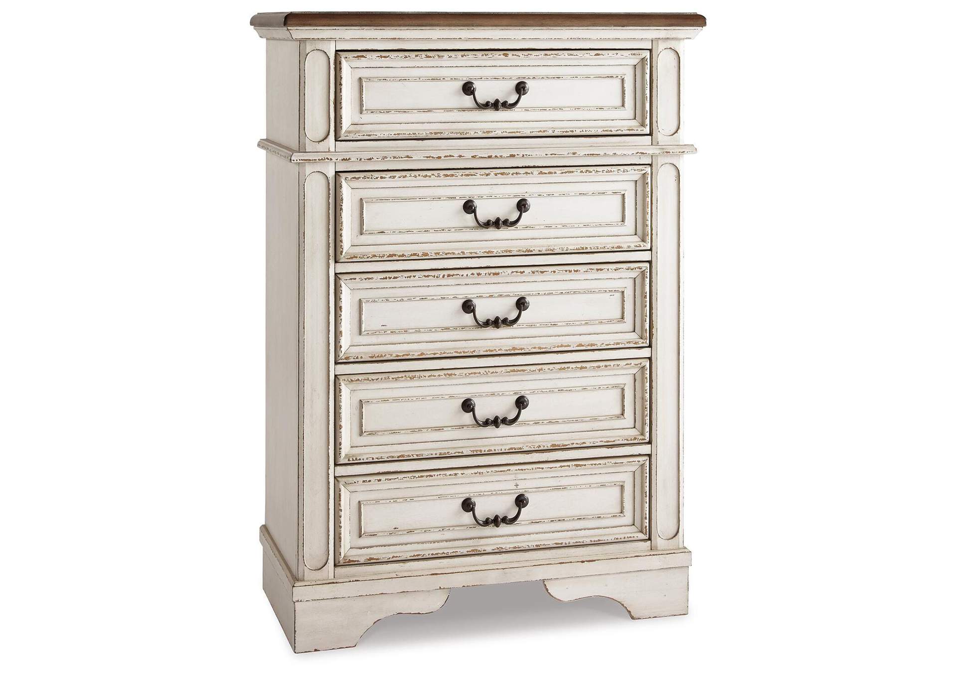 Realyn Full Panel Bed with Mirrored Dresser and Chest angled view