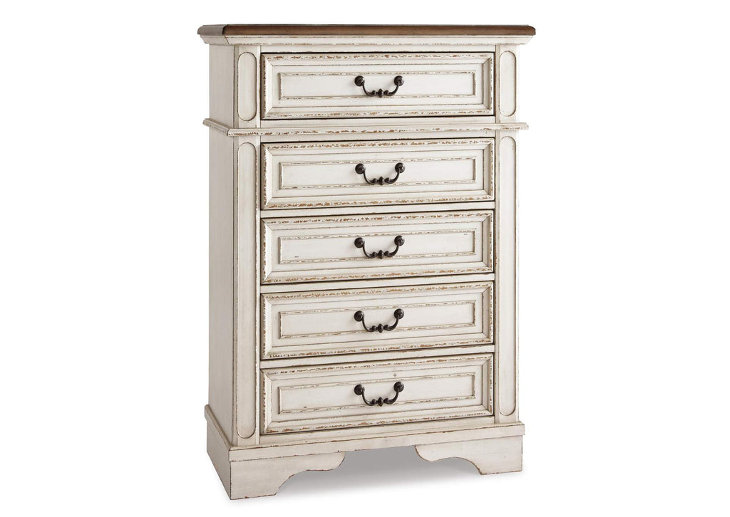 Realyn Twin Panel Bed with Mirrored Dresser, Chest and Nightstand angled view
