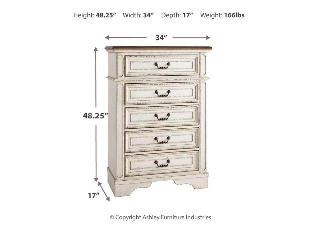 Realyn Full Panel Bed with Mirrored Dresser and Chest dimensions
