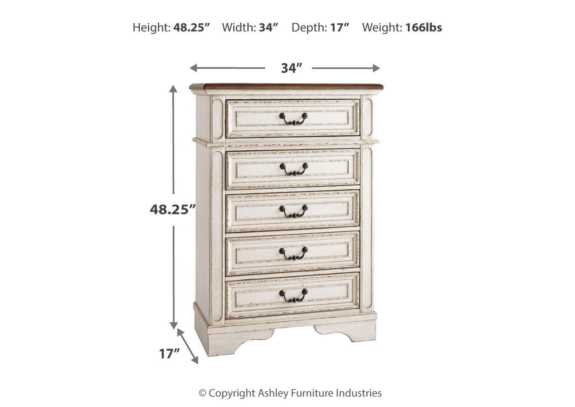 Realyn Full Panel Bed with Mirrored Dresser and Chest dimensions