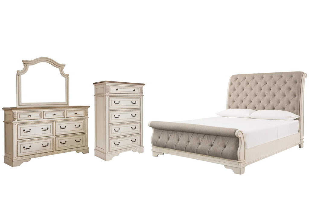 Realyn Queen Sleigh Bed with Mirrored Dresser and 2 Nightstands